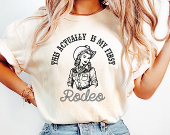 Comfort Colors First Rodeo T-Shirt, Coastal Cowgirl, Retro Cowboy