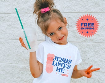 Kids Christian Shirt - Jesus Loves Me Design, Retro Kids Christian T-Shirt, Youth Christian Shirt, Cute Christian Merch, Kids Christian Gift