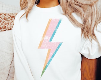 Unique Vintage Grunge Lightning Bolt Sweatshirt Distressed Retro
