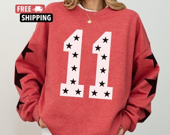 Custom Game Day Sweatshirt with Player's Number and Star Design on Sleeves, Custom Gift for Sports Mom with Personalized Player #