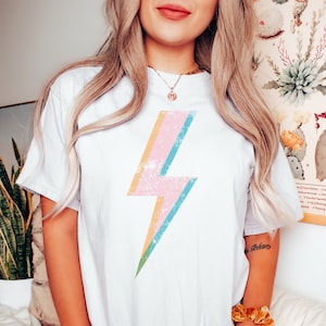 Edgy Lightning Bolt Tee - Vintage Grunge Style Shirt, Comfort Colors Distressed Lightning Bolt Tee, Popular Shirt, Trendy Tee, Gift for Her