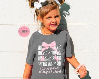 Kids 100 Days of School Shirt with Coquette Bow Design: I Tied a Bow on 100 Days of School, Youth 100th Day of School T-Shirt,Girly 100 Days