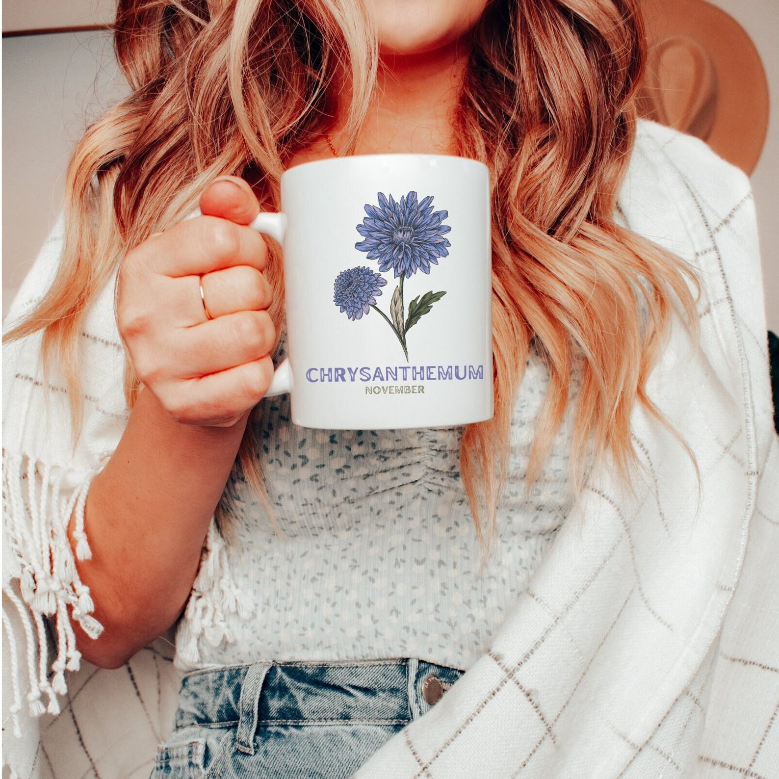 Birth Flower Mug, Birth Flower Print, Birth Month Flower Mug, Aster Mug