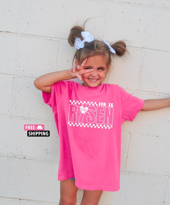 Youth He is Risen Shirt for Easter, Girls Coquette Kids Easter Shirt - Youth Size He is Risen Tee, Cute Girly Christian Easter Tshirt