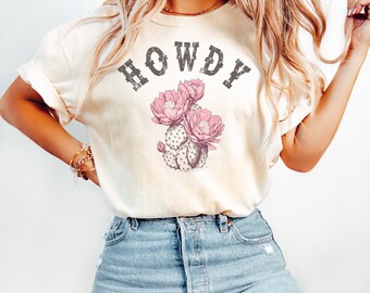 Howdy Cactus Comfort Colors Tee, Coastal Cowgirl Western Shirt