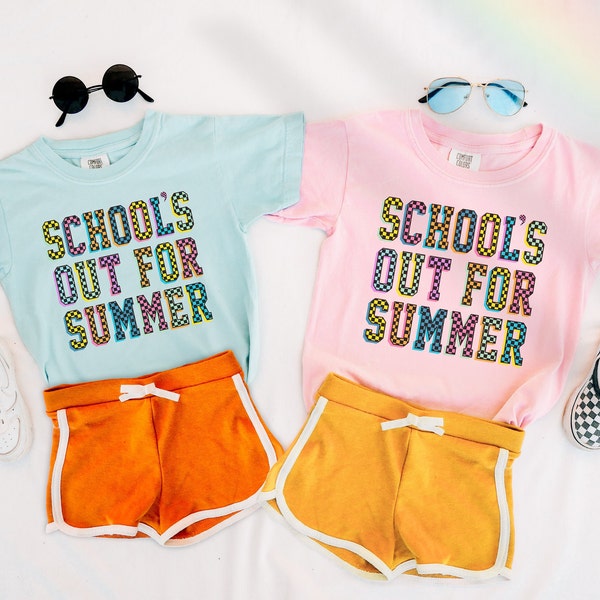 School's Out for Summer Checkerboard Kids Shirt, Hip and Cool Retro Kids Shirt - Celebrate the Last Day of School in Style, Schools Out Tee