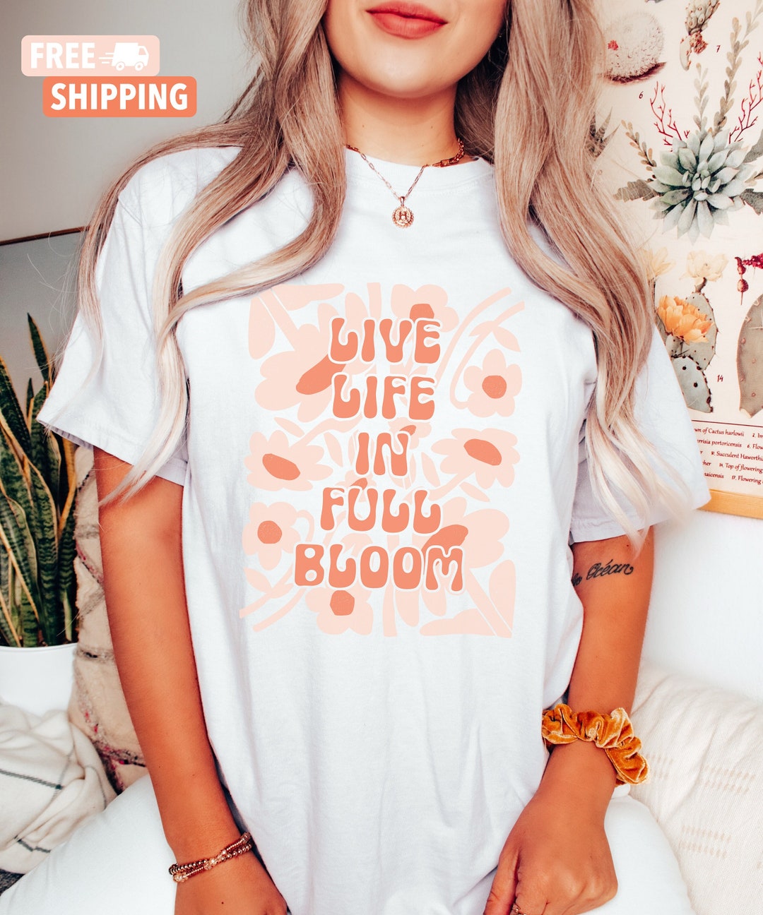 Live Life in Full Bloom Retro Flower Shirt, Boho Wildflowers T-shirt ...