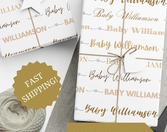 Papel de regalo personalizado para baby shower con nombre Papel de regalo personalizado con nombre de familia Regalo personalizado para baby shower Regalo con nombre de bebé Papel de regalo con nombre de bebé