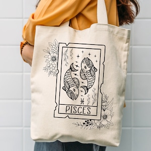 Sac fourre-tout du zodiaque, cadeau poissons, tarot, cadeau d'anniversaire du zodiaque, sac fourre-tout du mois de naissance, cadeau pour elle