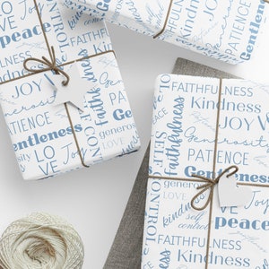 Bible verse wrapping paper, christian wrapping paper, fruitage of the spirit wrapping paper, bible word collage wrapping paper.