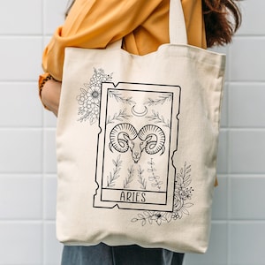Sac fourre-tout du zodiaque, signe du zodiaque du Bélier, Tarot, cadeau d'anniversaire du zodiaque, sac fourre-tout du mois de naissance, cadeau pour elle