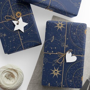 Blue & Gold Astrology Wrapping Paper: Celestial Zodiac Gift