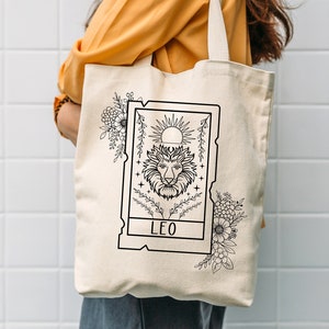 Sac fourre-tout zodiaque, cadeau signe du zodiaque Lion, tarot, cadeau d'anniversaire zodiaque, sac fourre-tout mois de naissance, cadeau pour elle