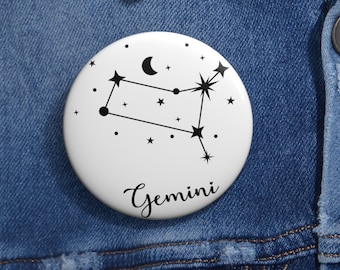 Zodiac Pin, Gemini Sign, Birthday Gift, Gemini Pin Button, Gemini Gift, Constellations