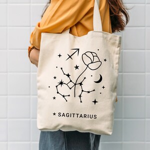 Birth Flower Tote Bag, Bridesmaids Tote Bag, Zodiac Bridesmaids Gift, Birthday Gift, Zodiac Tote Bag, Sagittarius
