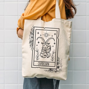 Zodiac Tote Bag, Steenbok Cadeau, Tarot, Zodiac Verjaardagscadeau, Geboortemaand Tote Bag, Bruidsmeisje Cadeau