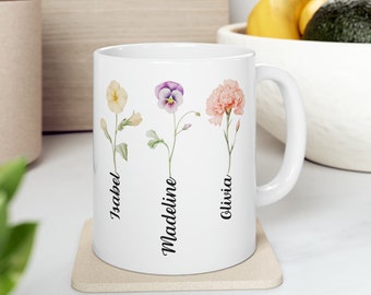 Geburtsblumentasse, personalisierter Familienstrauß, Muttertagsgeschenk