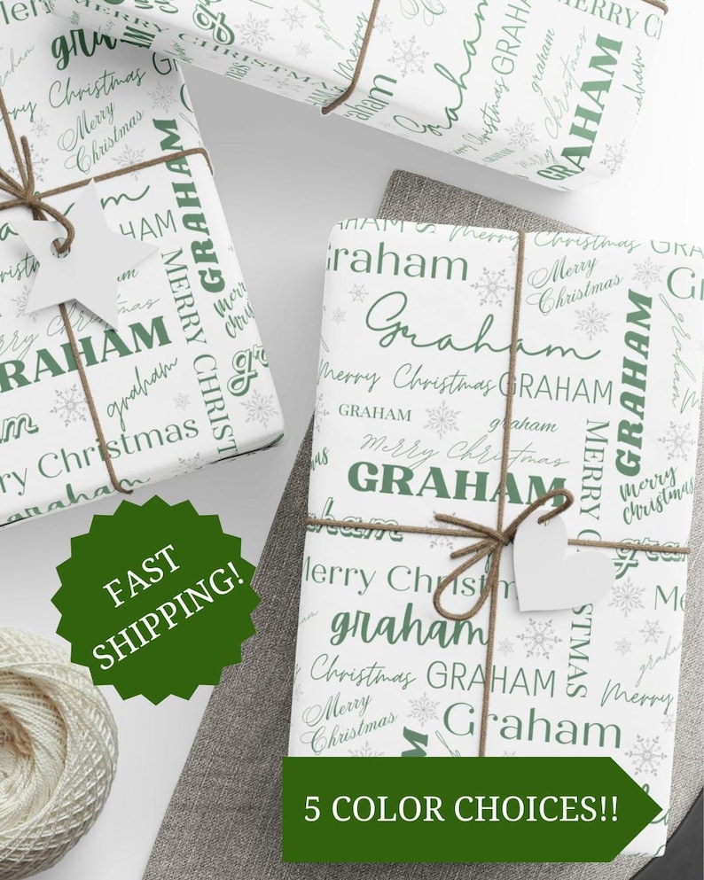 Custom christmas wrapping paper, personalized christmas wrapping paper, neutral Christmas wrapping paper, custom name collage wrapping paper, custom name wrapping paper, snowflake christmas wrapping paper