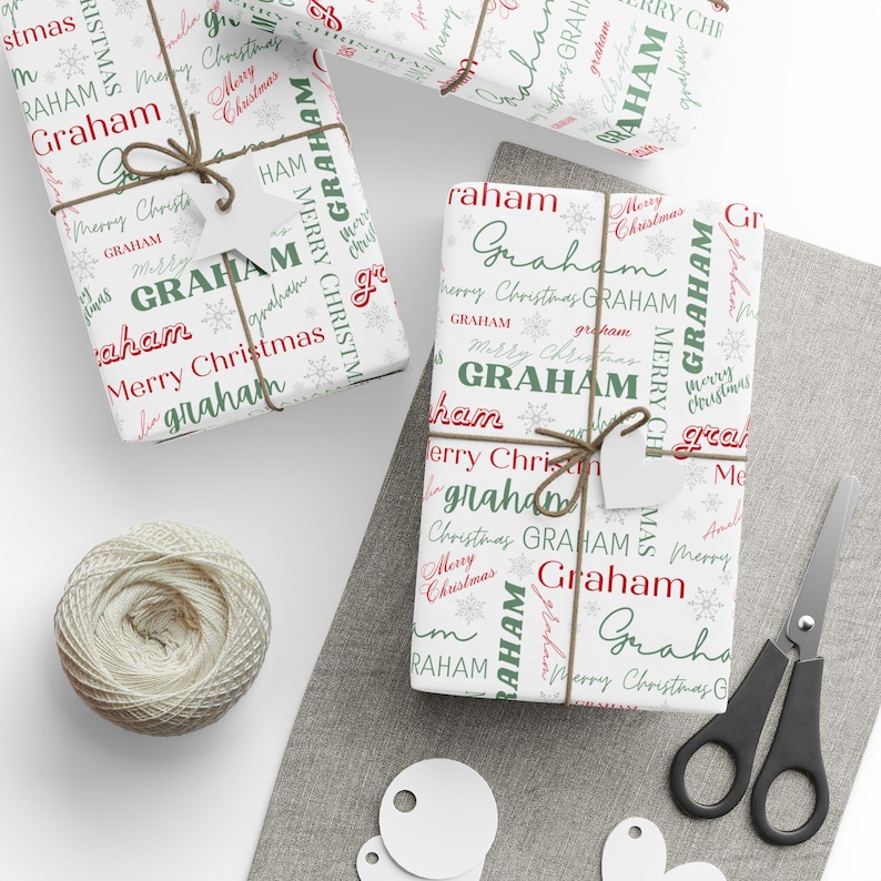 Custom christmas wrapping paper, personalized christmas wrapping paper, neutral Christmas wrapping paper, custom name collage wrapping paper, custom name wrapping paper, snowflake christmas wrapping paper