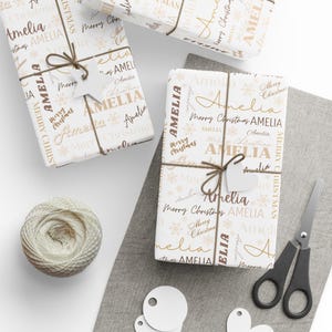 Custom christmas wrapping paper, personalized christmas wrapping paper, neutral Christmas wrapping paper, custom name collage wrapping paper, custom name wrapping paper, snowflake christmas wrapping paper