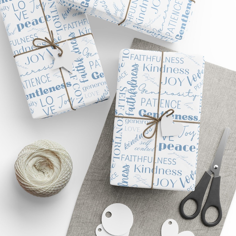 Bible verse wrapping paper, christian wrapping paper, fruitage of the spirit wrapping paper, bible word collage wrapping paper.