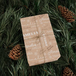 Custom christmas wrapping paper, personalized christmas wrapping paper, neutral Christmas wrapping paper, custom name collage wrapping paper, custom name wrapping paper, snowflake christmas wrapping paper