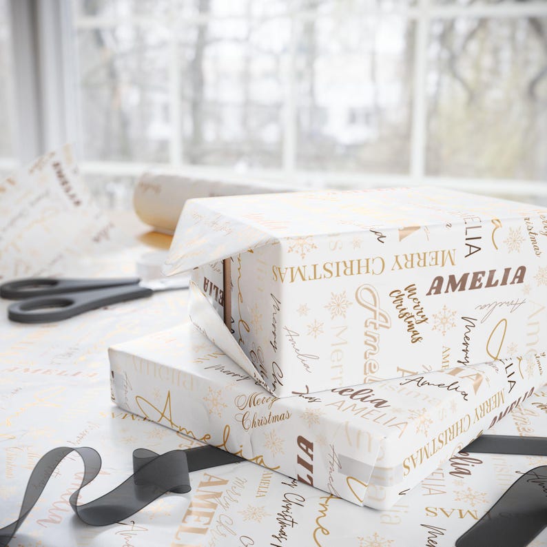 Custom christmas wrapping paper, personalized christmas wrapping paper, neutral Christmas wrapping paper, custom name collage wrapping paper, custom name wrapping paper, snowflake christmas wrapping paper