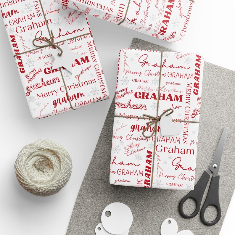 Custom christmas wrapping paper, personalized christmas wrapping paper, neutral Christmas wrapping paper, custom name collage wrapping paper, custom name wrapping paper, snowflake christmas wrapping paper