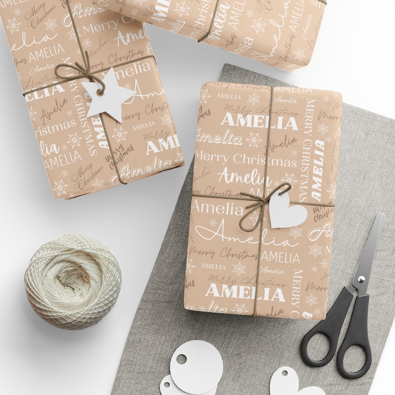 Custom christmas wrapping paper, personalized christmas wrapping paper, neutral Christmas wrapping paper, custom name collage wrapping paper, custom name wrapping paper, snowflake christmas wrapping paper