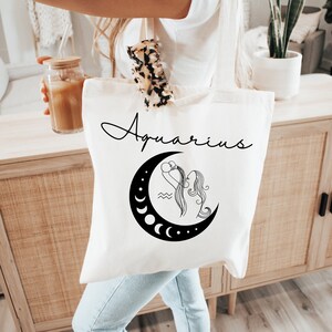 Zodiac Tote Bag, Bridesmaids Tote Bag, Zodiac Bridesmaids Gift, Birthday Gift, Celestial Wedding, Aquarius