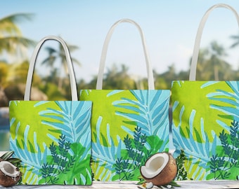 Bolso tote tropical-bolso tropical-Flores tropicales bolso de playa-Bolso de mano de playa-Tote de lona-Bolso de mano de arte tropical-Bolso de mano floral-Regalo de damas de honor