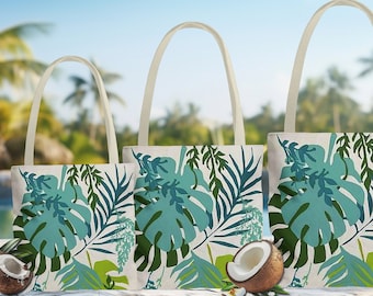 Bolso de mano de playa-Bolso de mano tropical-Bolso tropical-Flores tropicales bolso de playa-Canvas Tote-Tropical Art Tote Bag-Floral Tote Bag-Regalo de damas de honor