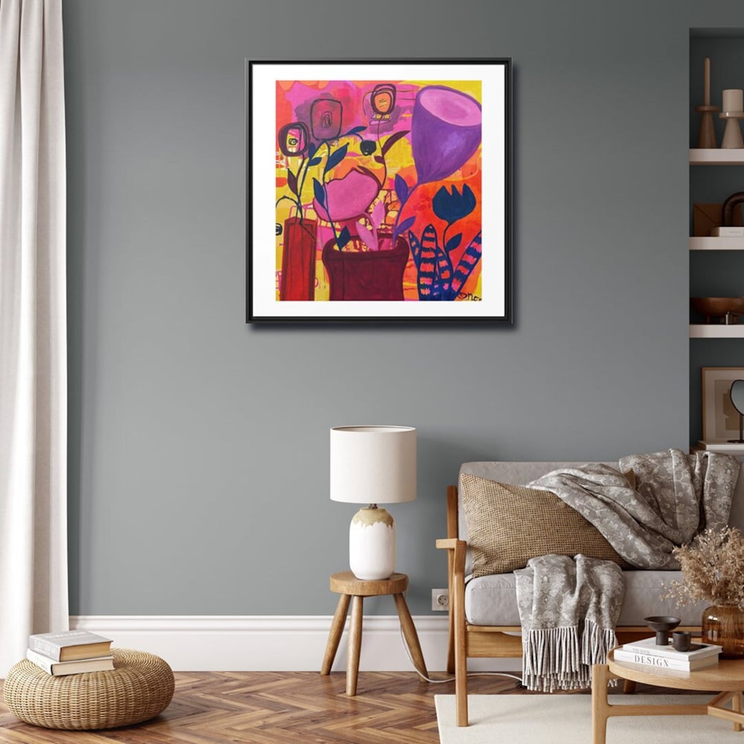 Pink Abstract Art Dopamine Decor Floral Wall Art Maximalist Art Print ...