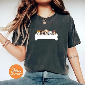 Cute Dog Squad Shirt, Cartoon Puppy Bone Banner Tee, Funny Group Dog Shirt, Comfort Colors® Dog Lover Gift, Pet Owner Mini Chest Design Kids