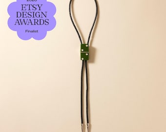 Western Bolo Tie — Vintage Green Domino Necktie – Handmade Cowboy Gift