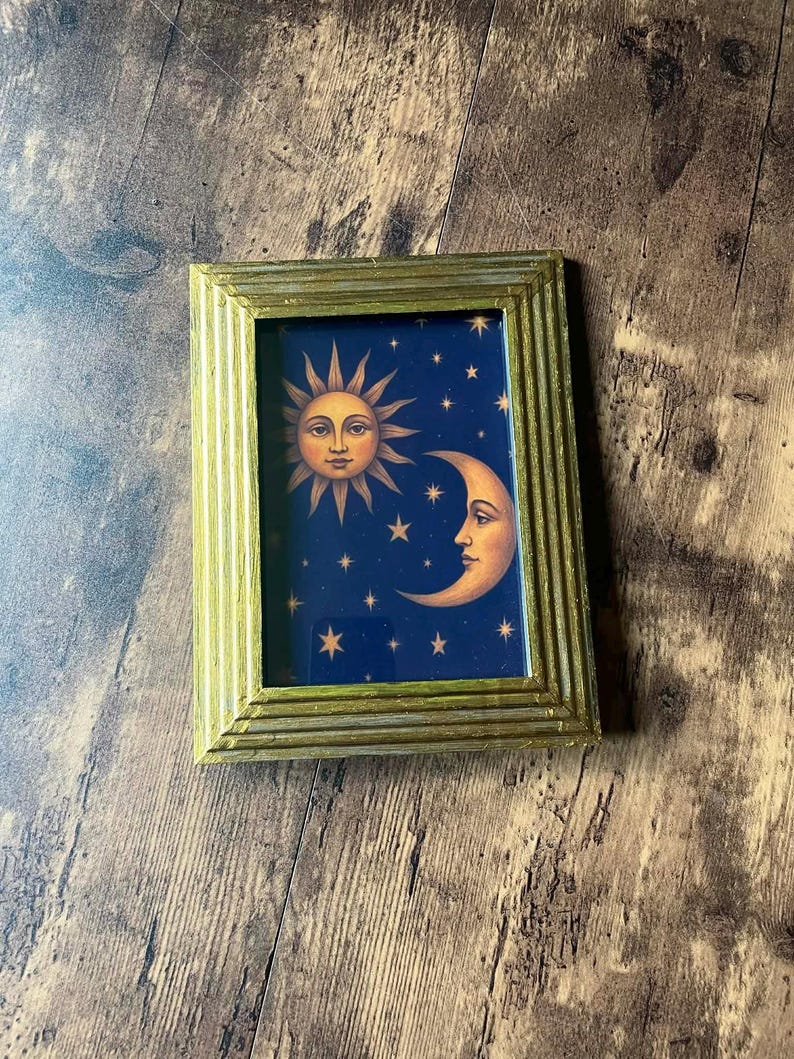 Sun & Moon Face Picture | Gold Ornate 90s Celestial Frame - Etsy