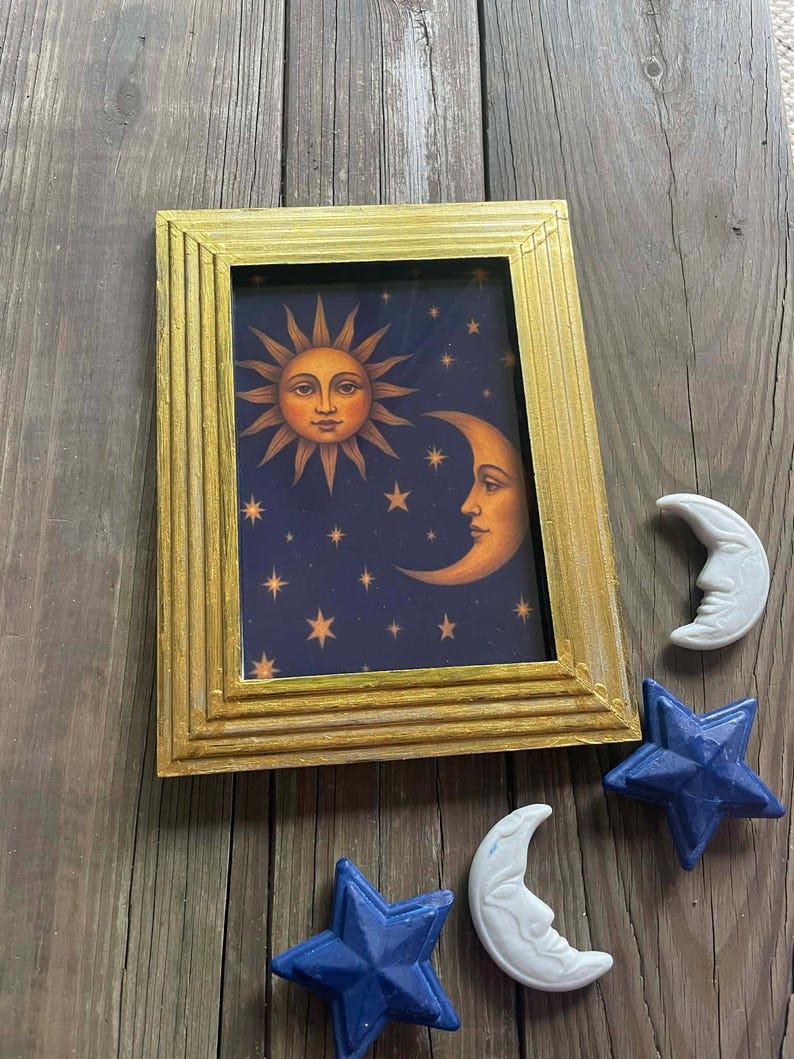 Sun & Moon Face Picture | Gold Ornate 90s Celestial Frame - Etsy