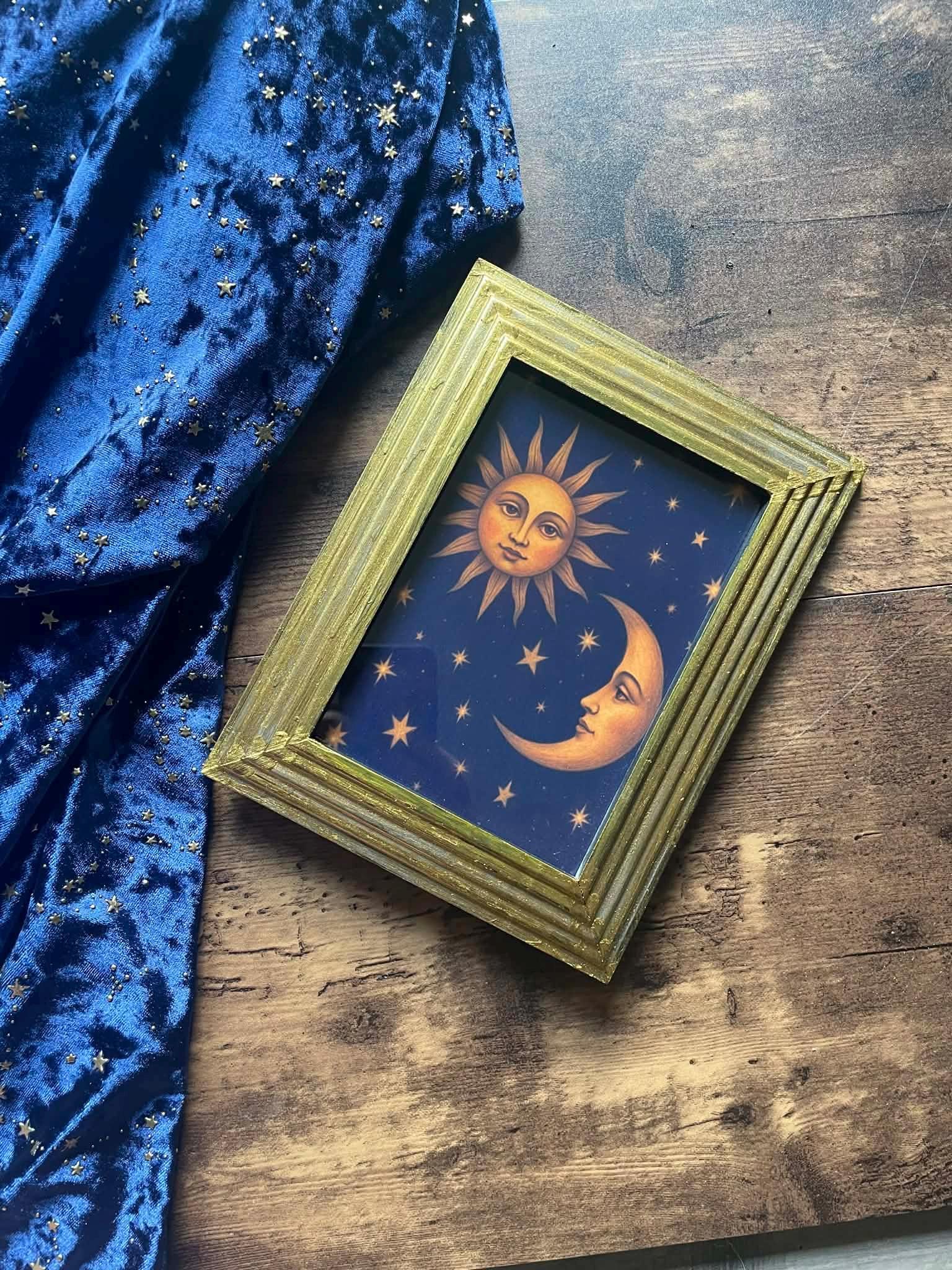 Sun & Moon Face Picture | Gold Ornate 90s Celestial Frame - Etsy