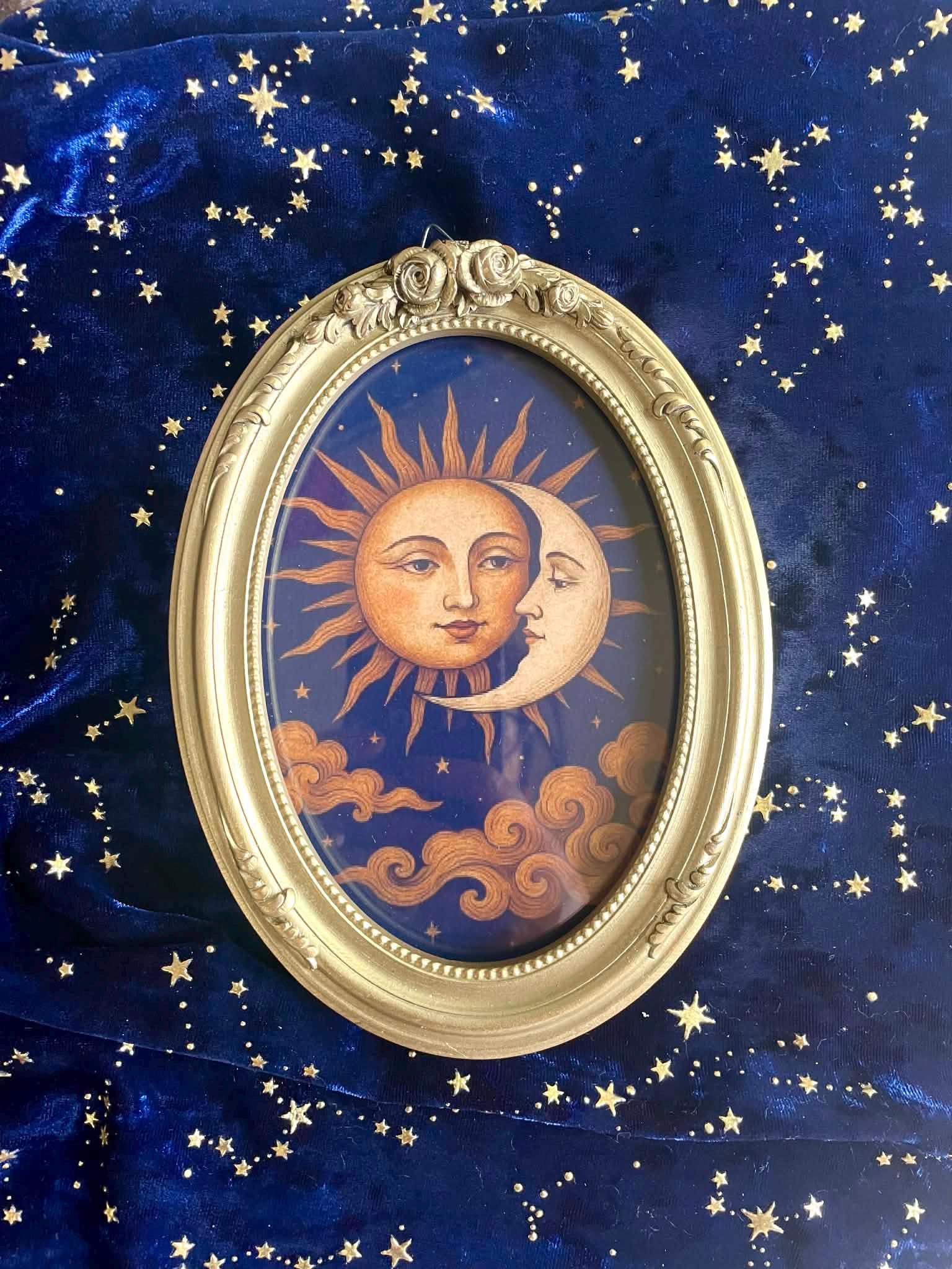 Sun & Moon Face Picture | Gold Ornate 90s Celestial Frame - Etsy
