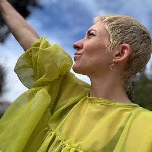 Full Bubble O/S Reclaimed puff sleeves blouse with ruffles, flower top, handmade top, blue gingham blouse, plus size  • MIND KILLER MADE