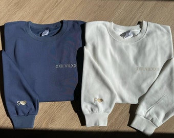 Roman Lettering Embroidered Sweatshirt | Personalized Embroidered Couple's Hoodies | Embroidered Custom Initial Pullover | 100% Cotton Hoody