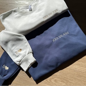 Roman Numerals Custom Embroidered Sweatshirt | Embroidered Couple Sweatshirt | 100% Cotton Custom Couple Hoody | Personalized Initial Hoodie