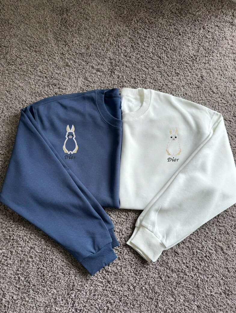 Custom Rabbit Embroidery Sweatshirt | Couple's Bunny Surprise