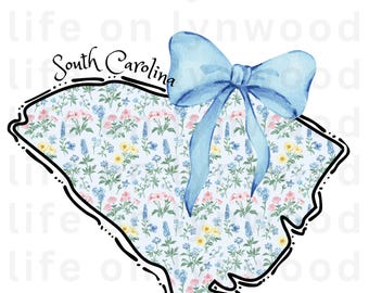 Grandmillennial South Carolina PNG, SC Png, Coquette png, State png, Preppy png, Boho png, Girly digital, Carolina Girl Png, DTF, Floral png