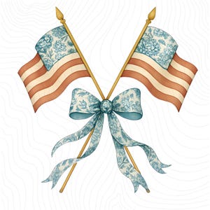 Toile Flag Fourth of July png, Coquette Watercolor American Flags PNG, Grandmillennial Preppy Flag, Preppy 4th of July Patriotic Clip Art