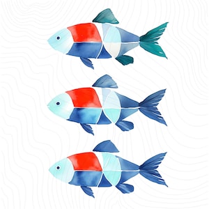 Rot, weiß und blau Fische png, Fischer ästhetische png, 4. Juli Angeln digitale Datei, Strandhaus Kunstwerk Download, süßes Fischen png