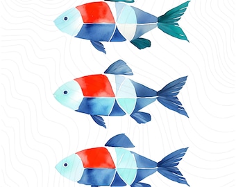Red white and blue fish png, Fisherman aesthetic png, 4th of July Fishing digital file, Beach House artwork download, Cute fishing png