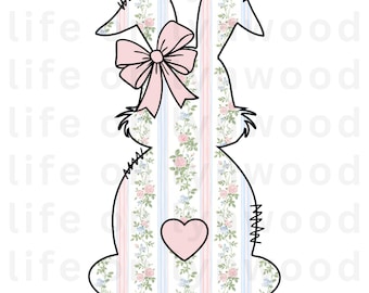 Trendy Grandmillennial Toile Floral Easter Bunny PNG, Grand Millennial Sublimation PNG, Preppy Rabbit Design, Coastal Grandma Bunny PNG