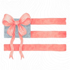 Preppy American Flag PNG, Preppy Bow Flag, Preppy Patriotic Clip Art, Coquette Fourth of July Preppy, Grandmillennial Fourth of July