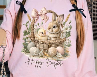 Coquette Easter Bunny Floral png, Easter Bunny png, Coquette Easter png, Bunny Chick png, Boho Bunny png, Spring Floral Basket png